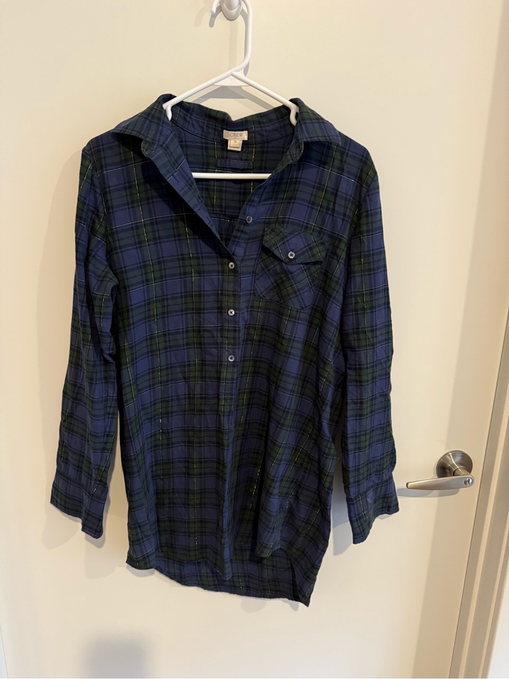 J. Crew Navy and Green Plaid Button-Down Shirt